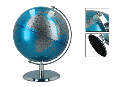 Veľký dekoratívny glóbus v modro-striebornej farbe s možnosťou personalizácie gravírovaním, výška 23 cm