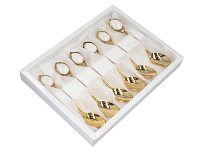 Súprava 6 lyžičiek pozlátených 24K zlatom Biele očká CARMANI s možnosťou personalizácie gravírovaním - elegantný darček na každú príležitosť, rozmery 13 cm
