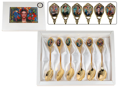 Súprava 6 lyžičiek pokovovaných 24K zlatom F. Kahlo s možnosťou personalizácie gravírovaním - elegantný príbor ako darček, 13 cm, CARMANI