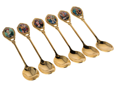 Súprava 6 lyžičiek pokovovaných 24K zlatom F. Kahlo s možnosťou personalizácie gravírovaním - elegantný príbor ako darček, 13 cm, CARMANI