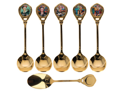 Súprava 6 lyžičiek pokovovaných 24K zlatom F. Kahlo s možnosťou personalizácie gravírovaním - elegantný príbor ako darček, 13 cm, CARMANI