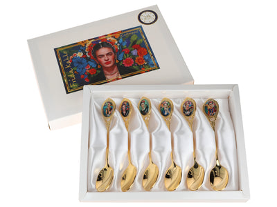 Súprava 6 lyžičiek pokovovaných 24K zlatom F. Kahlo s možnosťou personalizácie gravírovaním - elegantný príbor ako darček, 13 cm, CARMANI