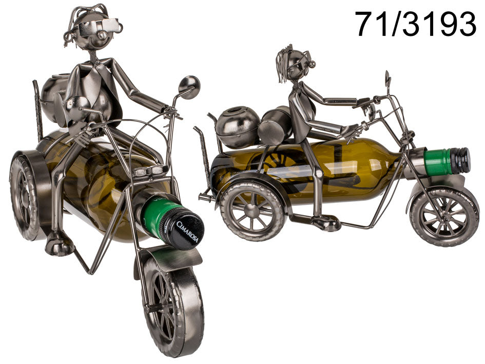 Kovový stojan na víno - motocyklista II, možnosť personalizácie gravírovaním
