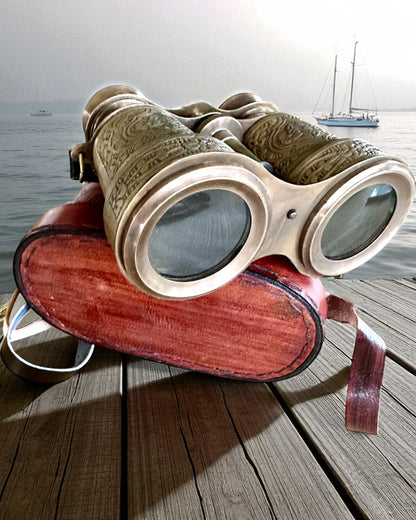 Ďalekohľad s koženým puzdrom Victorian's Eye, 11 cm Mosadzný, Ručne zdobený, personalizácia gravírovaním ako darček