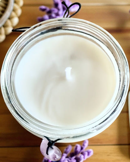 Intenčná sójová sviečka Ametyst – pokoj, harmónia a očistenie, 250 ml, možnosť personalizácie ako darček