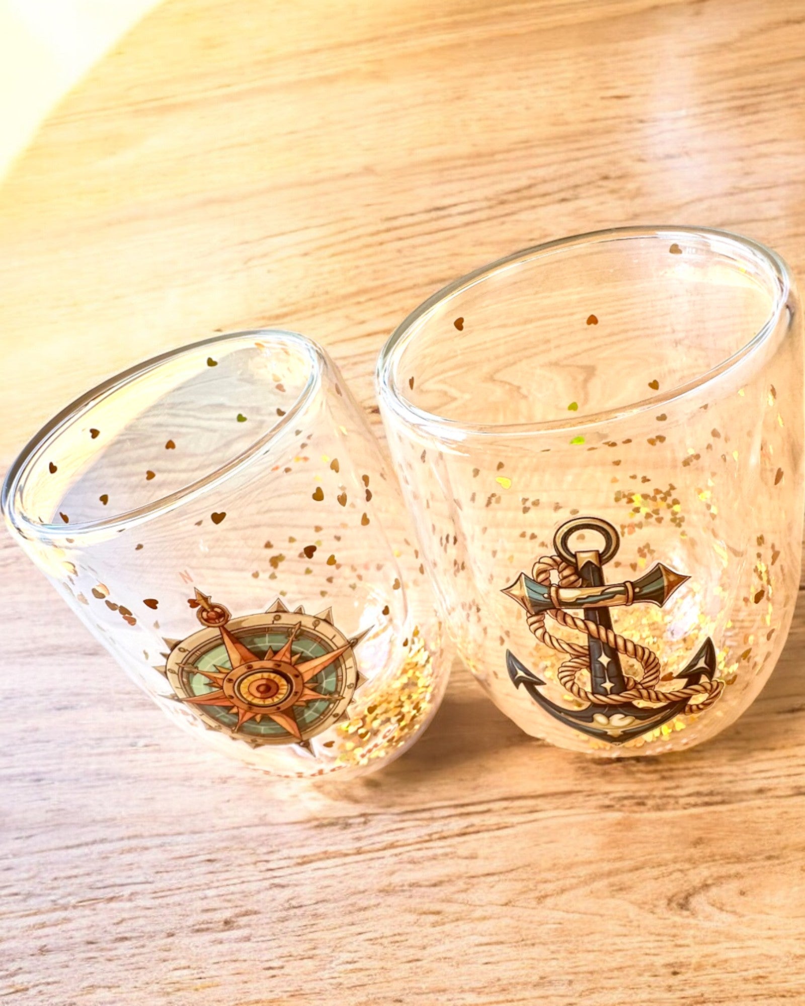 Poháre "Nautical Dreams" s dvojitými stenami a zlatými vločkami - sada 2 ks, objem 300 ml, možnosť personalizácie gravírovaním