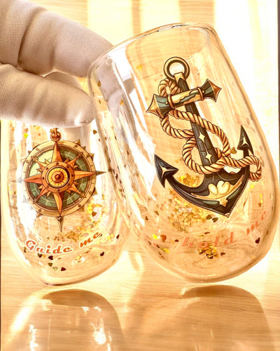 Poháre "Nautical Dreams" s dvojitými stenami a zlatými vločkami - sada 2 ks, objem 300 ml, možnosť personalizácie gravírovaním