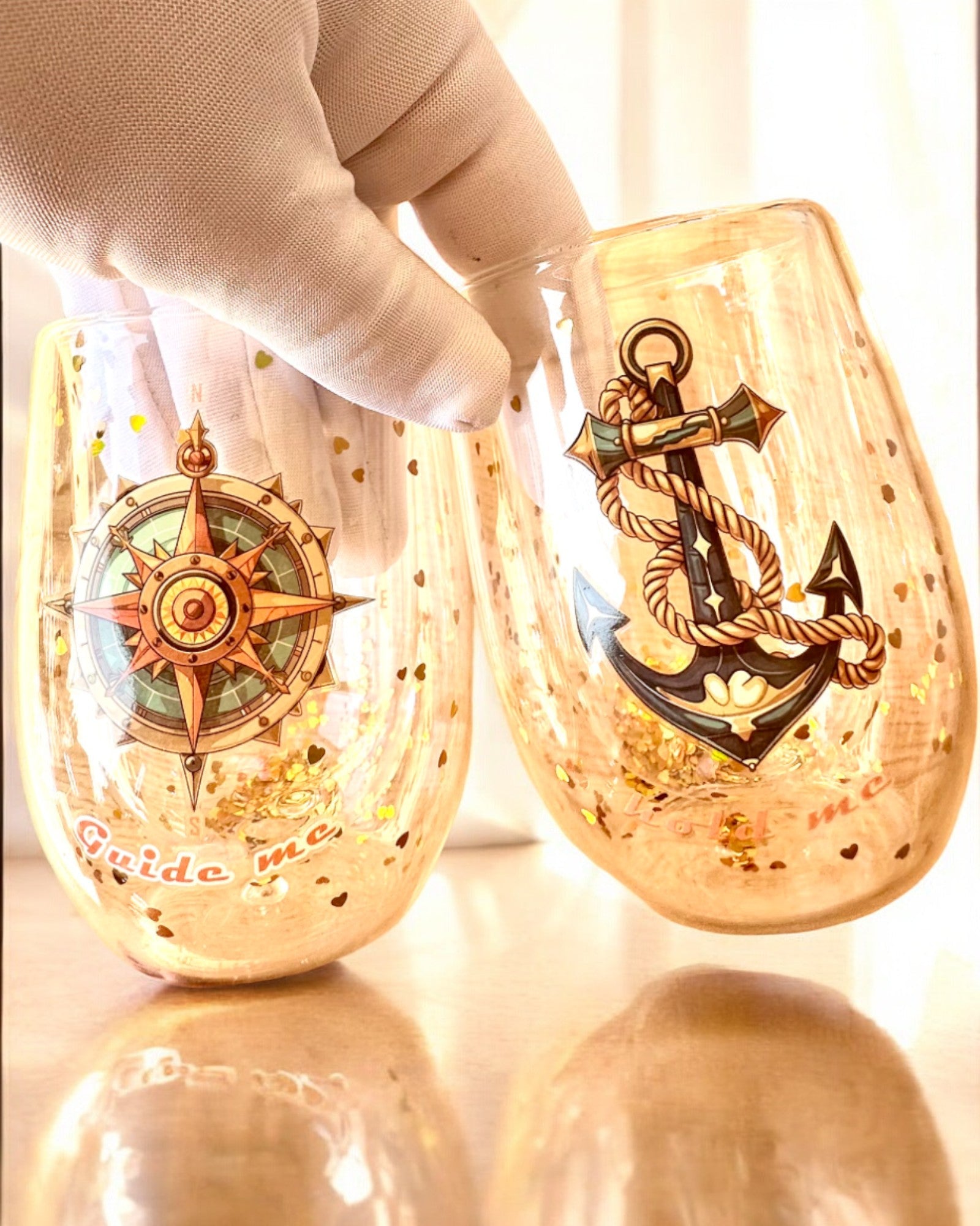 Poháre "Nautical Dreams" s dvojitými stenami a zlatými vločkami - sada 2 ks, objem 300 ml, možnosť personalizácie gravírovaním