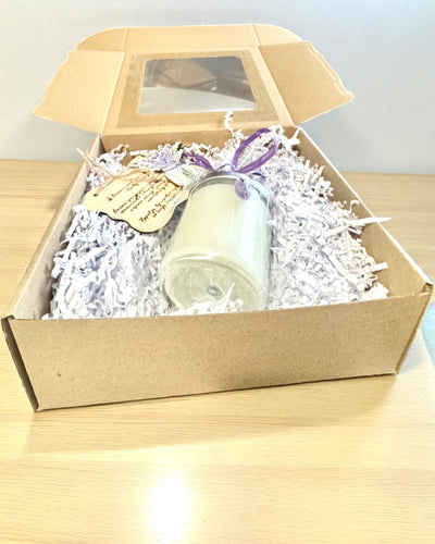 Intenčná sójová sviečka Ametyst – pokoj, harmónia a očistenie, 250 ml, možnosť personalizácie ako darček