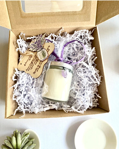 Intenčná sójová sviečka Ametyst – pokoj, harmónia a očistenie, 250 ml, možnosť personalizácie ako darček