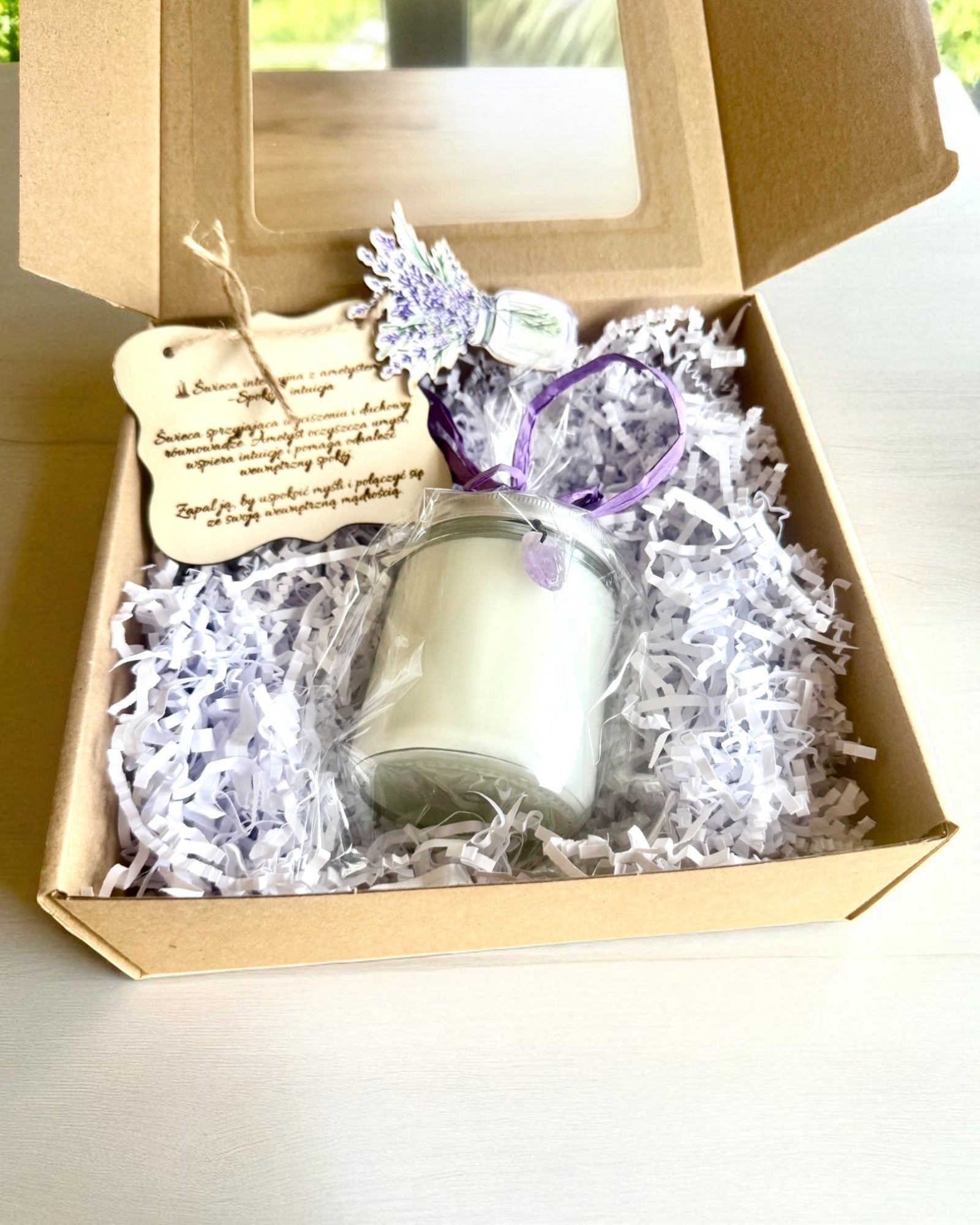 Intenčná sójová sviečka Ametyst – pokoj, harmónia a očistenie, 250 ml, možnosť personalizácie ako darček