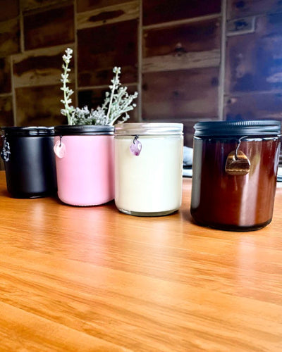 Intenčná sójová sviečka Ružový kremeň – láska, harmónia a pokoj srdca, 250 ml, možnosť personalizácie ako darček