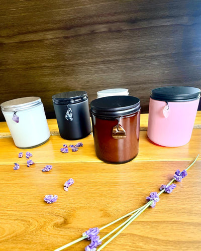 Intenčná sójová sviečka Ametyst – pokoj, harmónia a očistenie, 250 ml, možnosť personalizácie ako darček