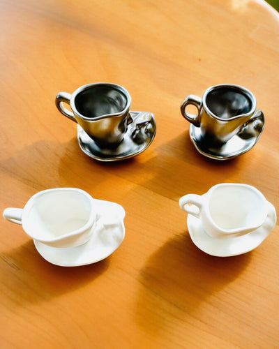 Elegantné keramické šálky „Maska“ – Sada 2 ks - možnosť personalizácie gravírovaním na darček