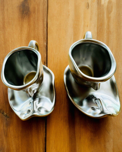 Elegantné keramické šálky „Maska“ – Sada 2 ks - možnosť personalizácie gravírovaním na darček