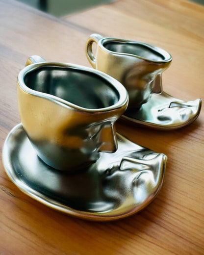 Elegantné keramické šálky „Maska“ – Sada 2 ks - možnosť personalizácie gravírovaním na darček