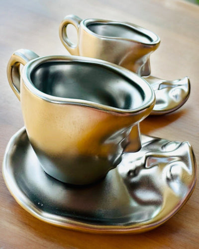 Elegantné keramické šálky „Maska“ – Sada 2 ks - možnosť personalizácie gravírovaním na darček