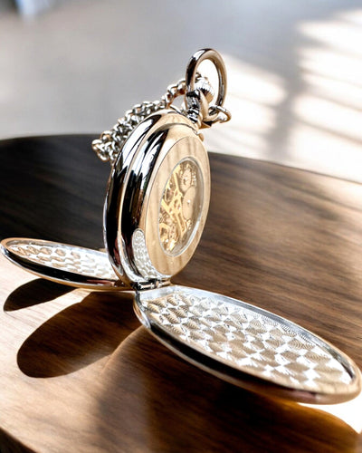 Klasické Vreckové Mechanické Hodinky s Dvojitým Krytom, Ručné, Strieborná Farba