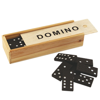 Domino v drevenej škatuľke s možnosťou personalizácie gravírovaním - ideálny darček pre milovníkov spoločenských hier, 28 plastových kociek, rozmery škatuľky 5 x 15 x 3,5 cm, materiál: drevo a plast