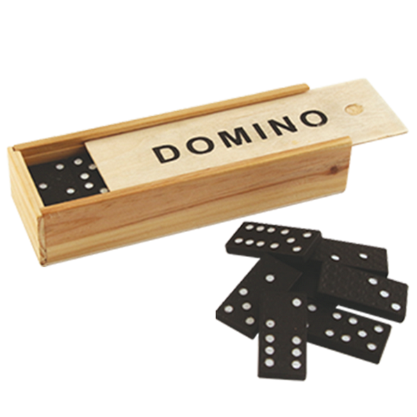 Domino v drevenej škatuľke s možnosťou personalizácie gravírovaním - ideálny darček pre milovníkov spoločenských hier, 28 plastových kociek, rozmery škatuľky 5 x 15 x 3,5 cm, materiál: drevo a plast