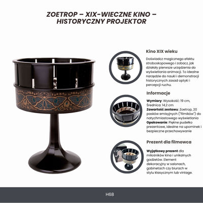 Zoetrop H68 – filmový projektor z XIX. storočia s možnosťou personalizácie gravírovaním, ideálny ako darček – výška 19 cm, klasický dizajn na dekoráciu interiéru