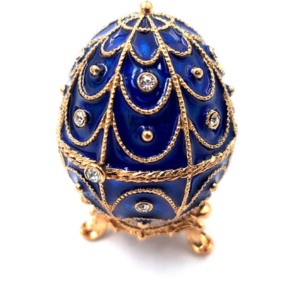 Exkluzívna kovová šperkovnica s kryštálikmi v tvare Fabergého vajíčka, tmavomodro-zlatá, 5,5x6,5cm s možnosťou personalizácie gravírovaním
