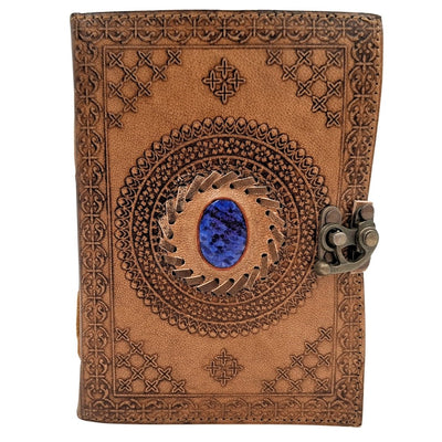 Retro kožený zápisník s kameňom - personalizovaný zápisník s gravírovaním - byvolia koža, hnedý, 18x13 cm