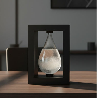 Búrkový barometer Fitzroya v drevenom ráme – kvapka Storm Glass s možnosťou personalizácie gravírovaním – ideálny darček na každú príležitosť – elegantná meteorologická stanica v modernom štýle s kryštálmi reagujúcimi na zmeny počasia