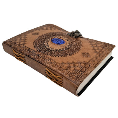Retro kožený zápisník s kameňom - personalizovaný zápisník s gravírovaním - byvolia koža, hnedý, 18x13 cm