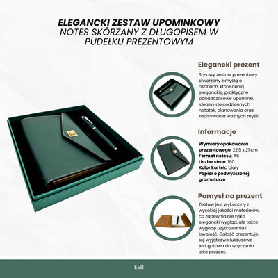 Elegancki Zestaw Upominkowy z Personalizowanym Grawerem - Skórzany Notes A6 z Wysokiej Jakości Długopisem w Luksusowym Pudełku Prezentowym