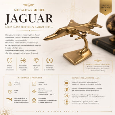 Kovový model stíhačky Jaguar v zlatej farbe s možnosťou gravírovania