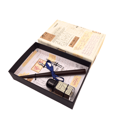 Kaligrafická súprava s personalizovaným gravírovaním - talianske pero s dvoma hrotmi a kalamárom, ideálna ako darček - elegantné balenie 12.5x8,5x3cm
