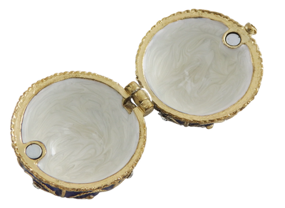 Exkluzívna kovová šperkovnica s kryštálikmi v tvare Fabergého vajíčka, tmavomodro-zlatá, 5,5x6,5cm s možnosťou personalizácie gravírovaním