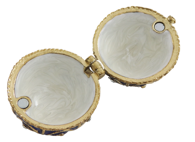 Exkluzívna kovová šperkovnica s kryštálikmi v tvare Fabergého vajíčka, tmavomodro-zlatá, 5,5x6,5cm s možnosťou personalizácie gravírovaním