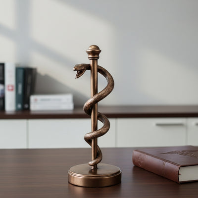 Figúrka Aeskulapovej palice 30 cm zo živice - personalizovaný darček pre lekára, zdravotnú sestru alebo farmaceuta - hnedá/mosadzná dekorácia s gravírovaním