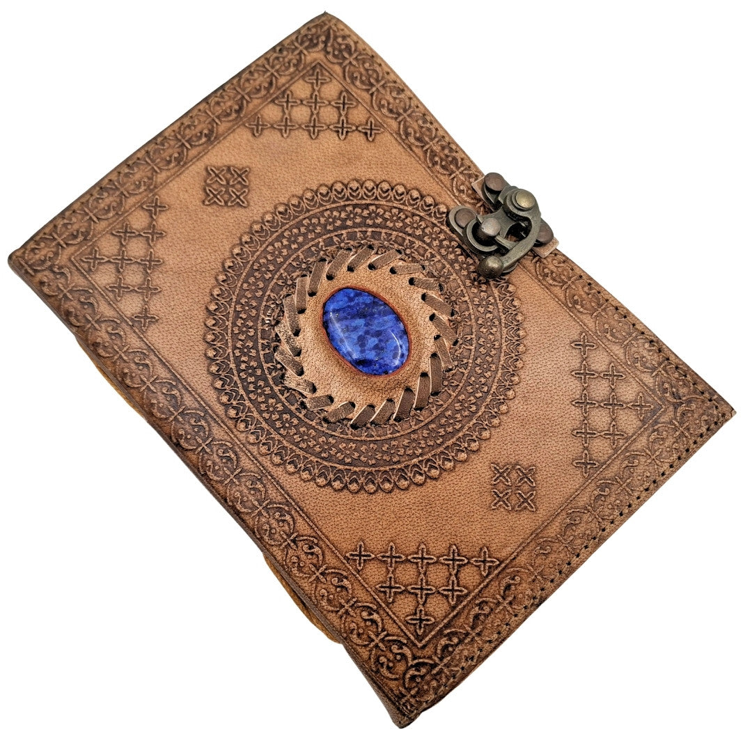 Retro kožený zápisník s kameňom - personalizovaný zápisník s gravírovaním - byvolia koža, hnedý, 18x13 cm