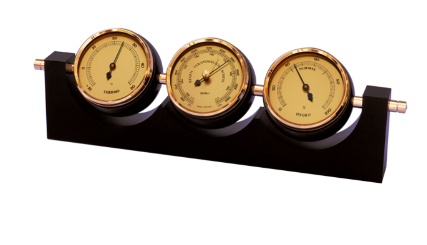Exkluzívna meteorologická stanica Fischer 7894-22 z mosadze a mahagónu s personalizovaným gravírovaním - barometer, teplomer a vlhkomer ako darček v klasickom štýle, rozmery 29x7,3 cm
