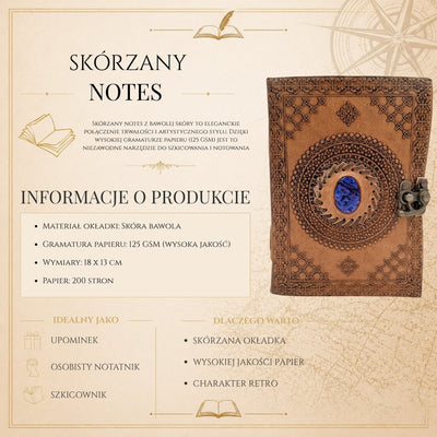 Retro kožený zápisník s kameňom - personalizovaný zápisník s gravírovaním - byvolia koža, hnedý, 18x13 cm
