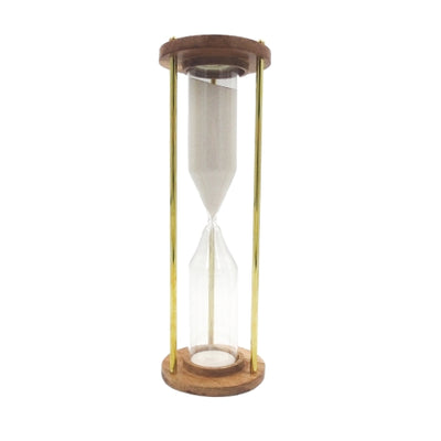 Mosadzno-drevené presýpacie hodiny 30min s možnosťou personalizácie gravírovaním - elegantný darček na každú príležitosť, výš. 30,5cm, biely piesok, klasické materiály