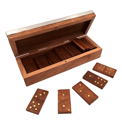 Elegantné domino v drevenej škatuľke s hliníkovým vrchom