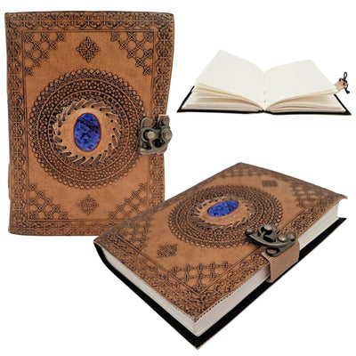 Retro kožený zápisník s kameňom - personalizovaný zápisník s gravírovaním - byvolia koža, hnedý, 18x13 cm