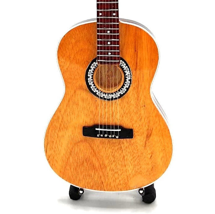 Mini klasická gitara s gravírovaním - drevená mahagónová dekorácia 25 cm