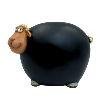 Pokladnička ovečka s tabuľovou farbou s možnosťou personalizácie – čierna s prvkami béžovej a bielej, výška 19,5 cm