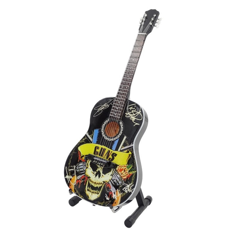 Mini gitara klasyczna Guns N' Roses Tribute MGT-3124 z możliwością personalizacji grawerem, idealna na prezent dla gitarzysty, wykonana z drewna mahoniowego, wysokość 25 cm