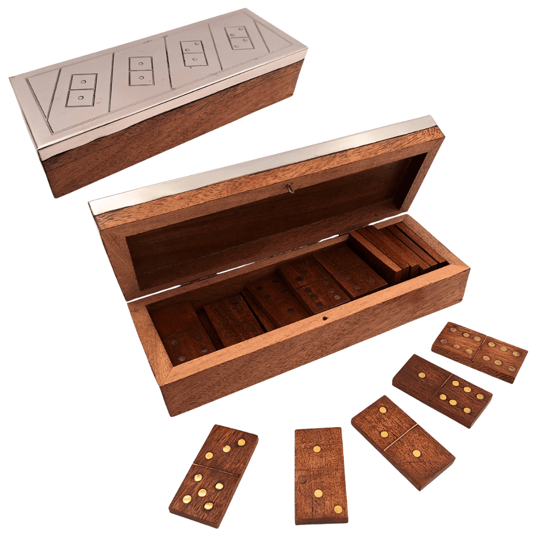 Elegantné domino v drevenej škatuľke s hliníkovým vrchom