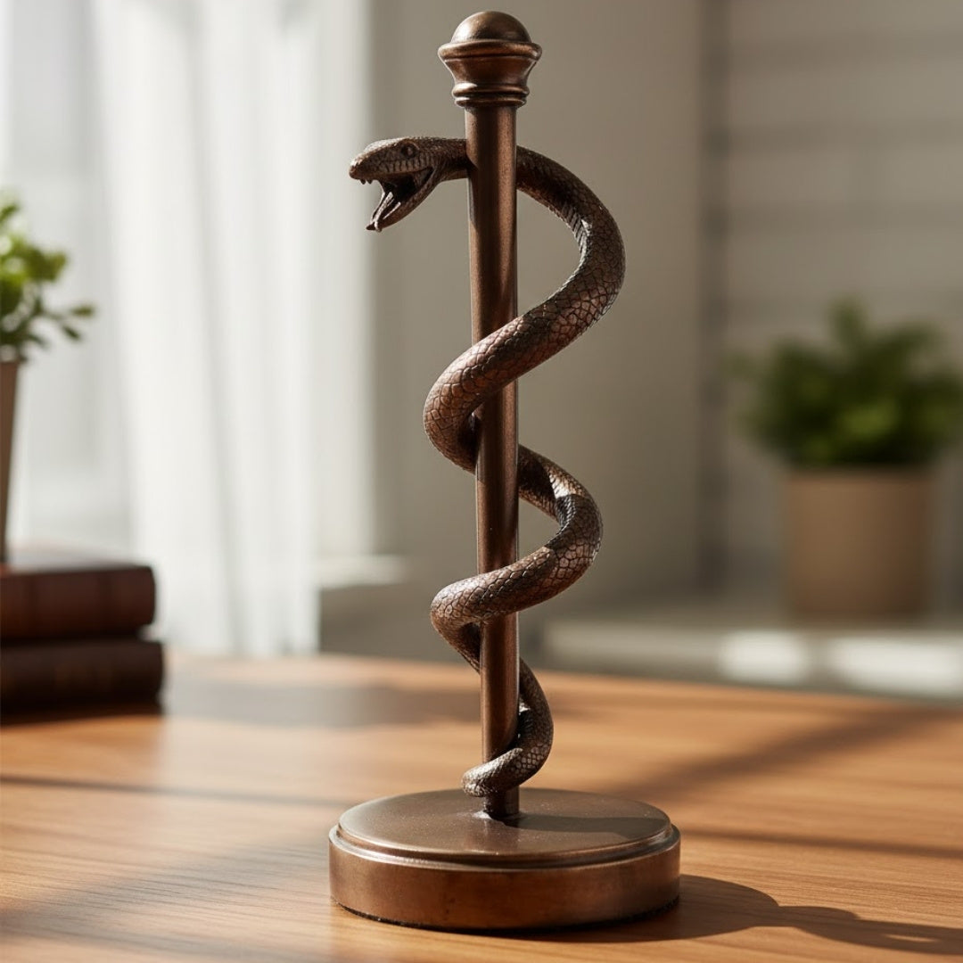 Figúrka Aeskulapovej palice 30 cm zo živice - personalizovaný darček pre lekára, zdravotnú sestru alebo farmaceuta - hnedá/mosadzná dekorácia s gravírovaním