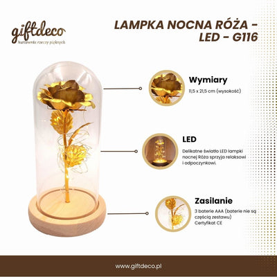 Nočná LED lampička Ruža s možnosťou personalizácie gravírovaním, romantický darček, výška 21,5 cm, jemné svetlo, ideálna dekorácia do spálne