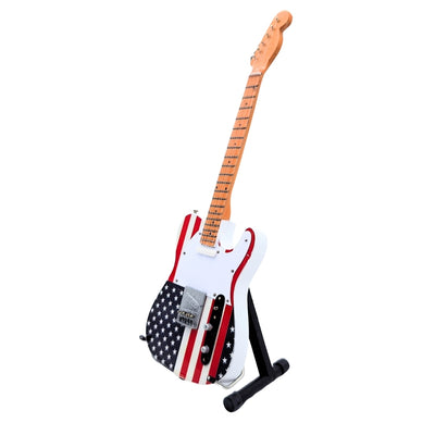 Zberateľská mini gitara MGT-2639 v štýle Bruce Springsteen s možnosťou personalizácie gravírovaním, ručne vyrobená z mahagónu, ideálny darček pre fanúšika hudby, výška 27,5 cm
