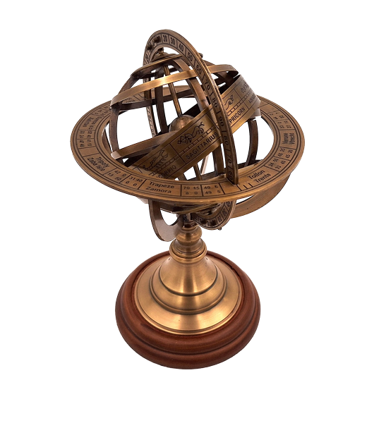 Astrolabium mosiężne 21 cm z drewnianą podstawą - Personalizowany prezent dla miłośników astronomii w kolorze złotym