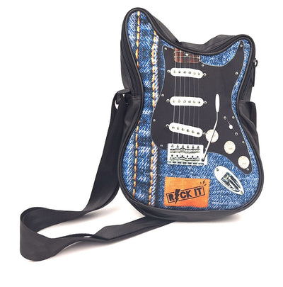 Taška cez rameno v tvare gitary Let’s Rock RBG-019 s možnosťou personalizácie gravírovaním, vodoodolná, ideálna ako darček pre hudobníka, PVC 100% a polyester, rozmery 34 x 23 x 5 cm